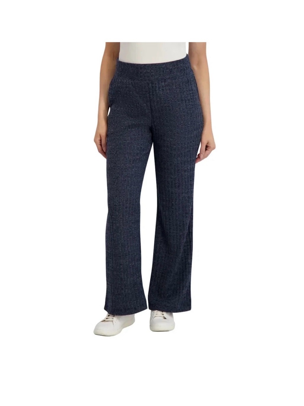 Andrew Marc Women's Dark Navy Ribbed Wide-Leg Pants